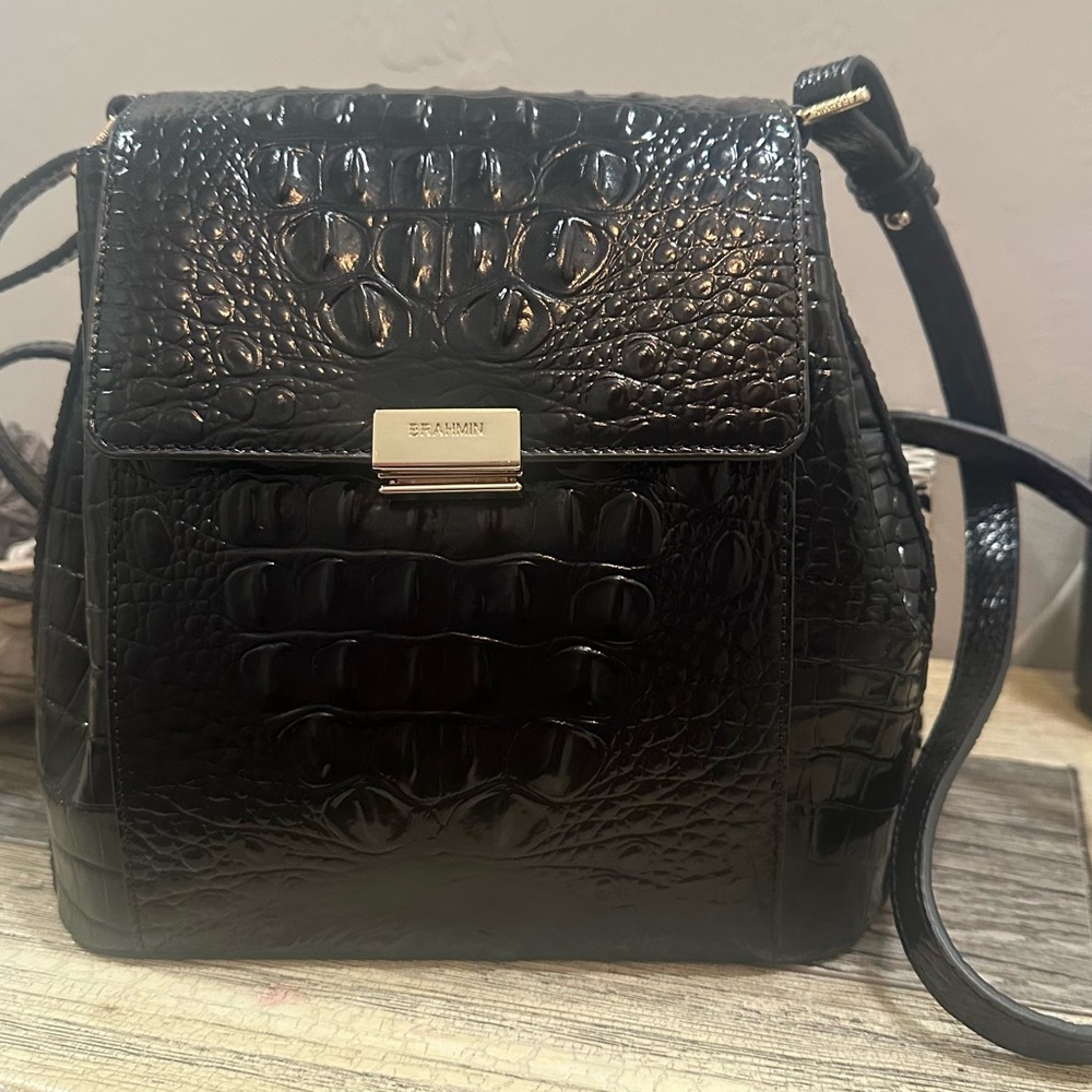 Brahmin Black Croc-Embossed Women's Bag